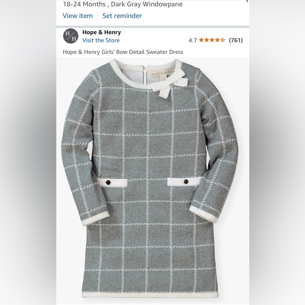 Hope & Henry Girls' Bow Detail Sweater Dress